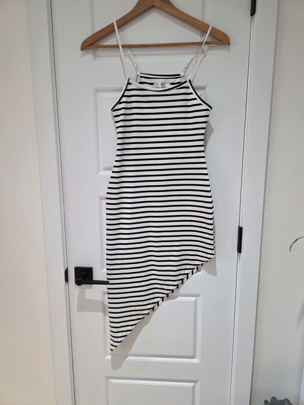 Striped Black & White Asymmetrical Slip Dress